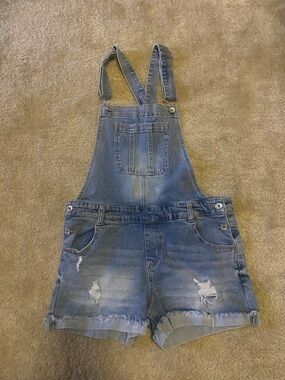 Wallflower Blue Distressed Denim Short Overalls